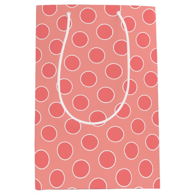 Coral Polka Dot Designer Mittlere Geschenktüte (Vorderseite)