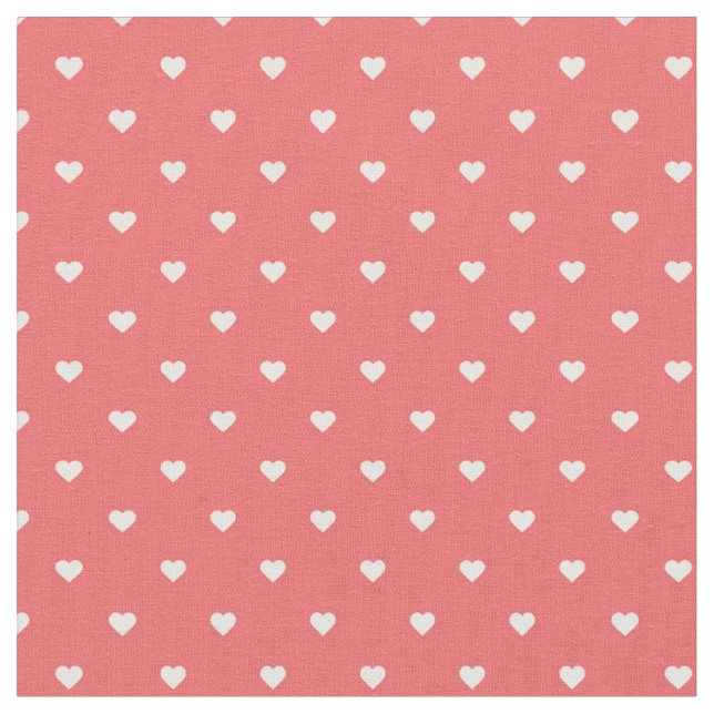 Coral Polka Dot Hearts Stoff (Nahaufnahme)
