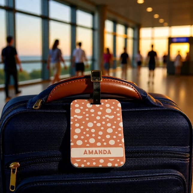 Coral Polka Dot Patterns - custon name Gepäckanhänger (Coral Polka Dot Personalized Name Luggage Tag)