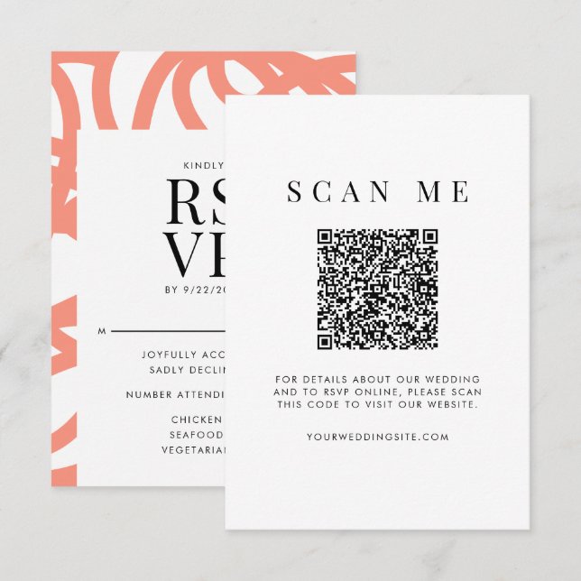 Coral Pop Moderner Minimalistischer Abstrakt RSVP Karte (Vorne/Hinten)