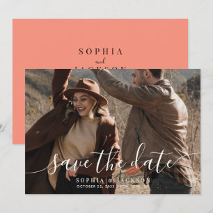 Coral Pop Modernes Minimalistisches Foto Hochzeit Save The Date