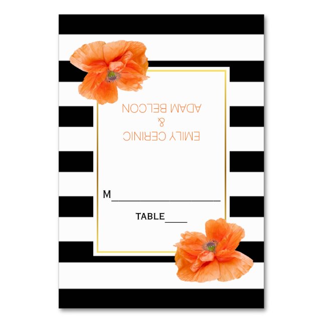 Coral poppies et rayures mariage carte escorte (Par défaut)