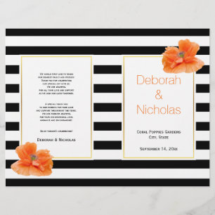 Coral poppies Schwarz-weiße Streifen Hochzeitsprog