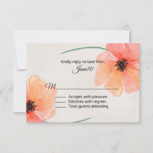 Coral Poppy Wedding RSVP Karte
