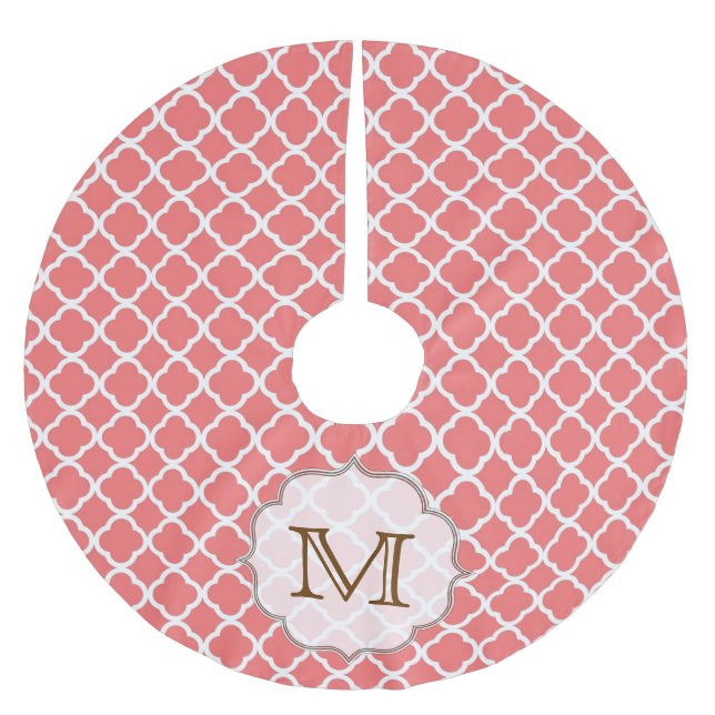 Coral Quarterfoil Latti Monogram Tree Skirt Polyester Weihnachtsbaumdecke (Vorderseite)