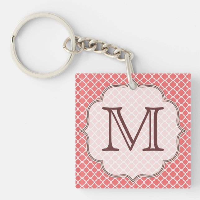 Coral Quatrefoil Latti Monogramme Porte - clé init (Devant)