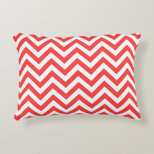 Coral Red and White Large Zickzack ZigZag Muster Zierkissen