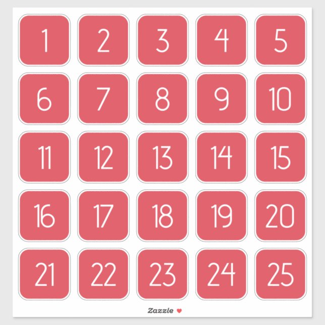 Coral Red Customizable Square Number Stickers  Aufkleber (Blatt)