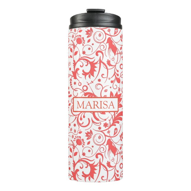 Coral Red Damask Thermosbecher (Vorderseite)