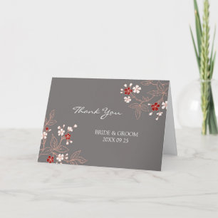Coral Red Gray Damask Wedding Danke Card