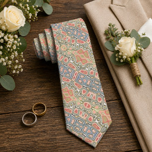 Coral Red Green Pastel Blue Nouveau Deko Pattern Krawatte