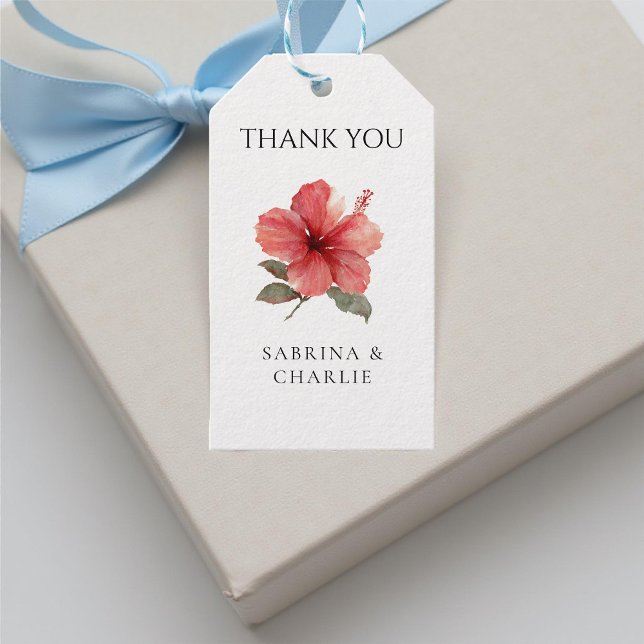 Coral Red Hibiscus Tropical Destination Wedding  Geschenkanhänger (Von Creator hochgeladen)