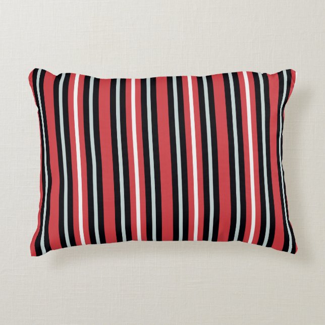 Coral Red Navy Blue White Stripes Dekokissen (Vorderseite)