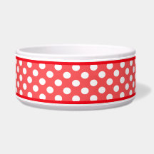 Coral Red Polka Dot Pattern Keramik Dog Bowl