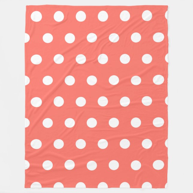 Coral Red Polka Dots Muster Fleecedecke (Vorderseite)