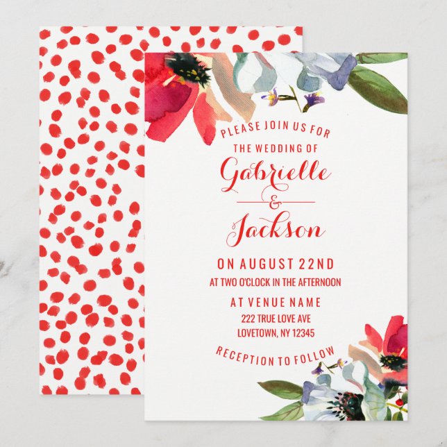 Coral Red Poppy Floral Wedding Invitations (Devant / Derrière)