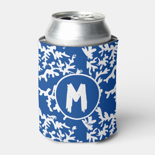 Coral Reef Blue White Personalisiert Dosenkühler (Kanne Vorderseite)