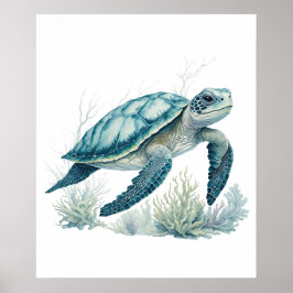 Coral Reef Explorer - Aquarellschildkröte in einer Poster