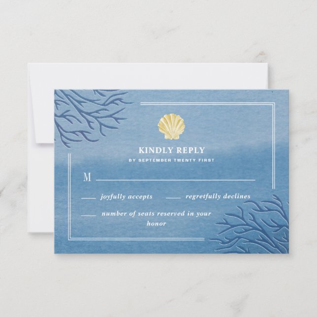 Coral Reef Seashell Beach Wedding RSVP Cards Karte (Vorderseite)