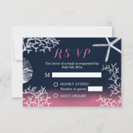 Coral Reef Starfish Navy Pink Beach Wedding UAWG RSVP Karte