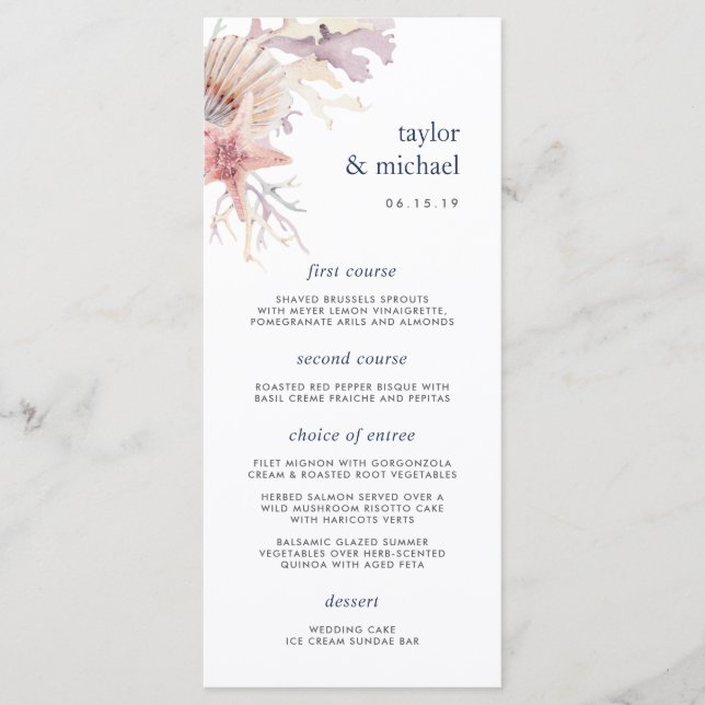 Coral Reef Wedding Menu Card Menükarte (Vorderseite)