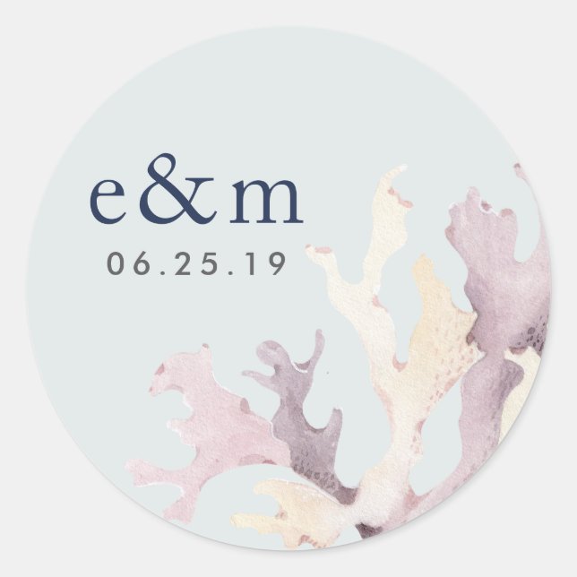 Coral Reef Wedding Monogram Runder Aufkleber (Vorderseite)