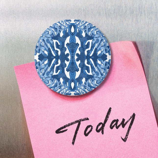 Coral Rococo in Blau Indigo Option 2 Magnet (Von Creator hochgeladen)