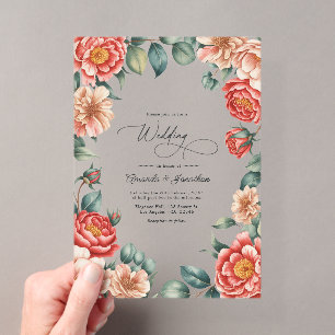 Coral-Rosa, Aprikosen-Hauch und Soft-Mint-Hochzeit Acryleinladungen