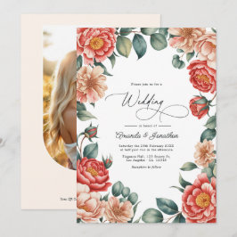 Coral Rose, Apricot Blush, and Soft Mint Wedding Einladung