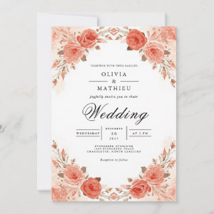 Coral Rose Arch Flora Hochzeit Einladung