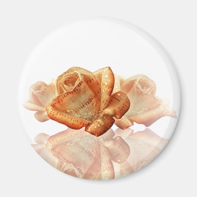 Coral Rose Blossom mit Notenmusik Magnet (Vorne)