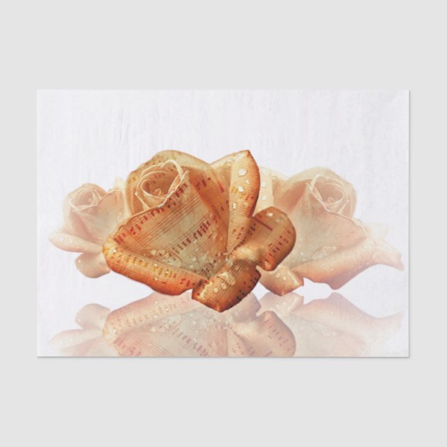 Coral Rose Blossom mit Notenmusik Seidenpapier (Vorderseite)