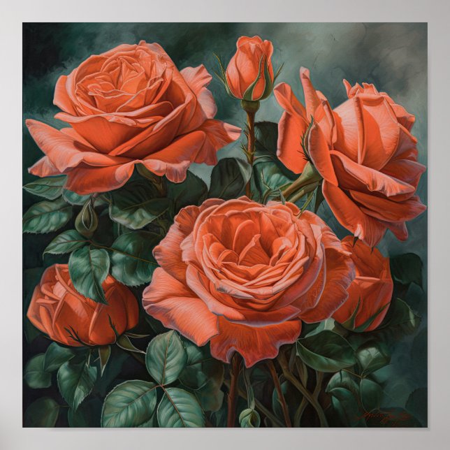 Coral Rose Blume Art Print Poster (Vorne)