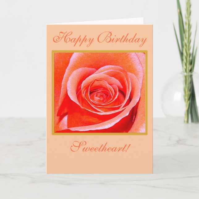Coral Rose en Fleur Bonne carte d'anniversaire (Devant)