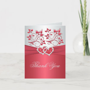 Coral rose et gris Floral Merci Carte Note