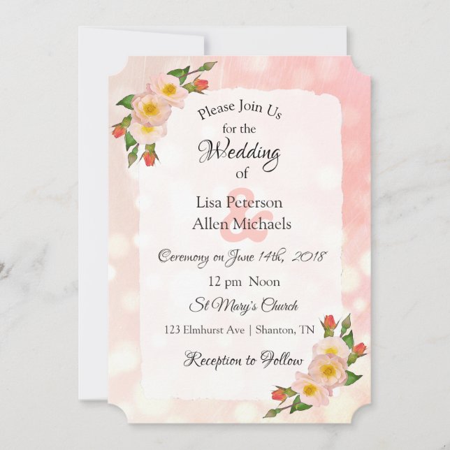 Coral Rose Floral Elegante Hochzeit Einladung (Vorderseite)