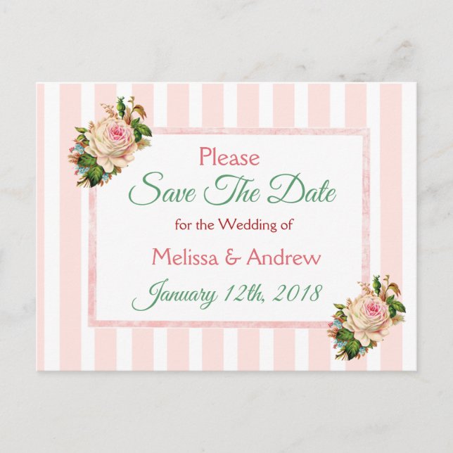 Coral Rose Floral Save the Date Postkarte (Vorderseite)