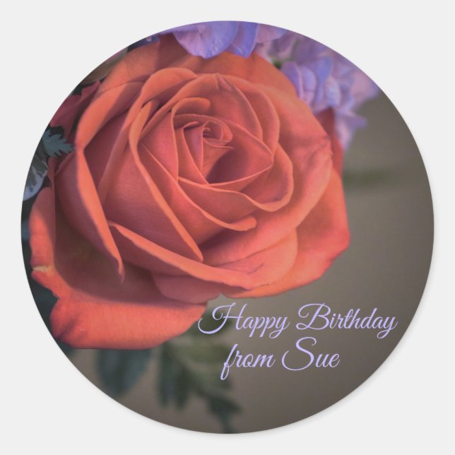 Coral Rose Nom personnalisé Stickers Anniversaire (Devant)