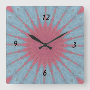 Coral Rose Starburst Quadratische Wanduhr