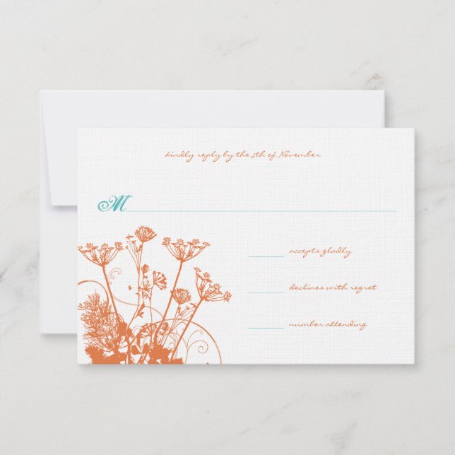 Coral Rose und türkisfarbene Wildblumen Hochzeitsf RSVP Karte (Vorderseite)