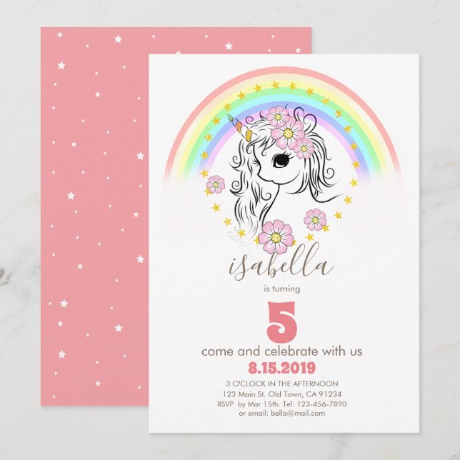 Coral rose Unicorn PluieBow Girl Cartes d'annivers (Devant / Derrière)
