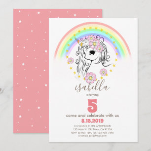 Coral rose Unicorn PluieBow Girl Cartes d'annivers