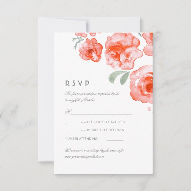 Coral Rose Watercolor Wedding RSVP Card (Vorderseite)