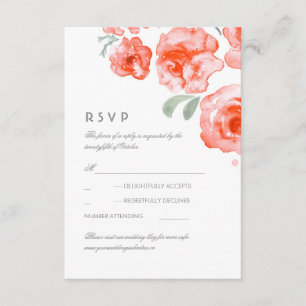 Coral Rose Watercolor Wedding RSVP Card Karte