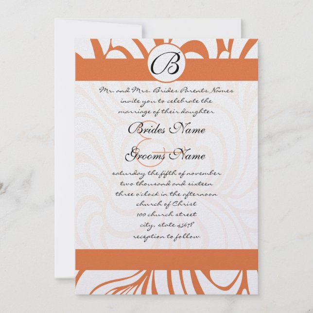 Coral Rose Wirbel Hochzeiten Einladungen (Vorderseite)