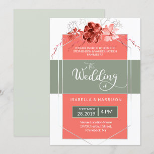 Coral Sage 2019 Moderne, geometrische Hochzeit mit Einladung