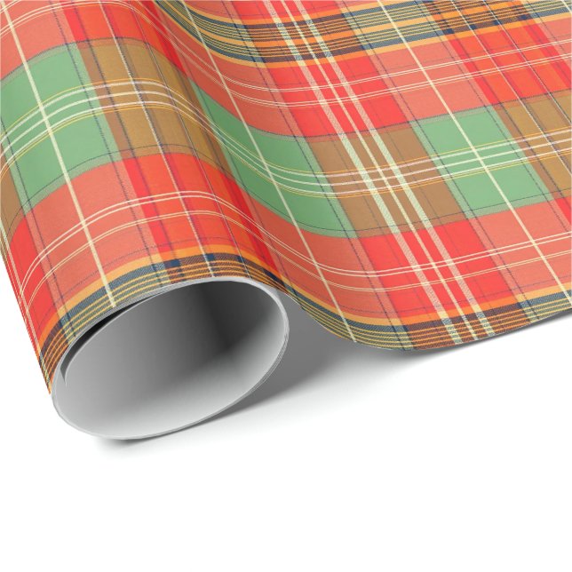 Coral & Sage Plaid Geschenkpapier (Rolleneckpunkt)