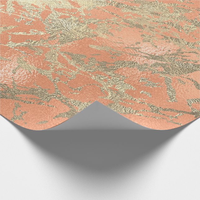 Coral Salmo Champaigne Gold Marble Metallic Stroke Geschenkpapier (Ecke)