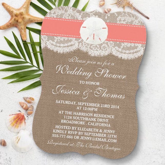Coral Sand Dollar Beach Hochzeitsdusche Einladung (Von Creator hochgeladen)