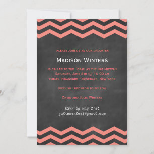 Coral & Schiefer Chevron Bat Mitzvah Einladung